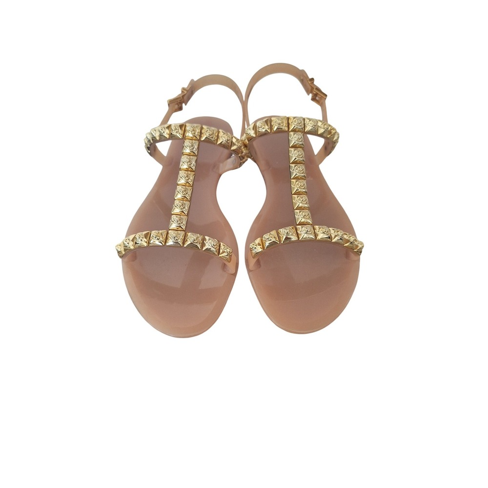 Stuart Weitzman Trong Gold Embellished Jelly Sandals size 8